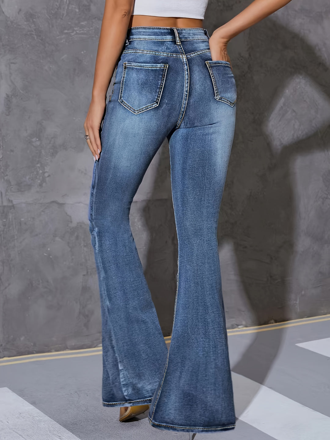 Premium High Stretch Flare Jeans with Slant Pockets - Women's Casual Denim-Bennys Beauty World