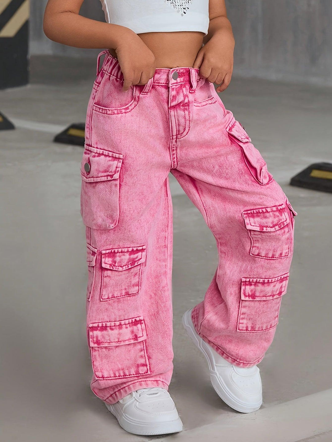 Girl Fashion Pink Denim Jeans, Loose Wide-Leg Pants