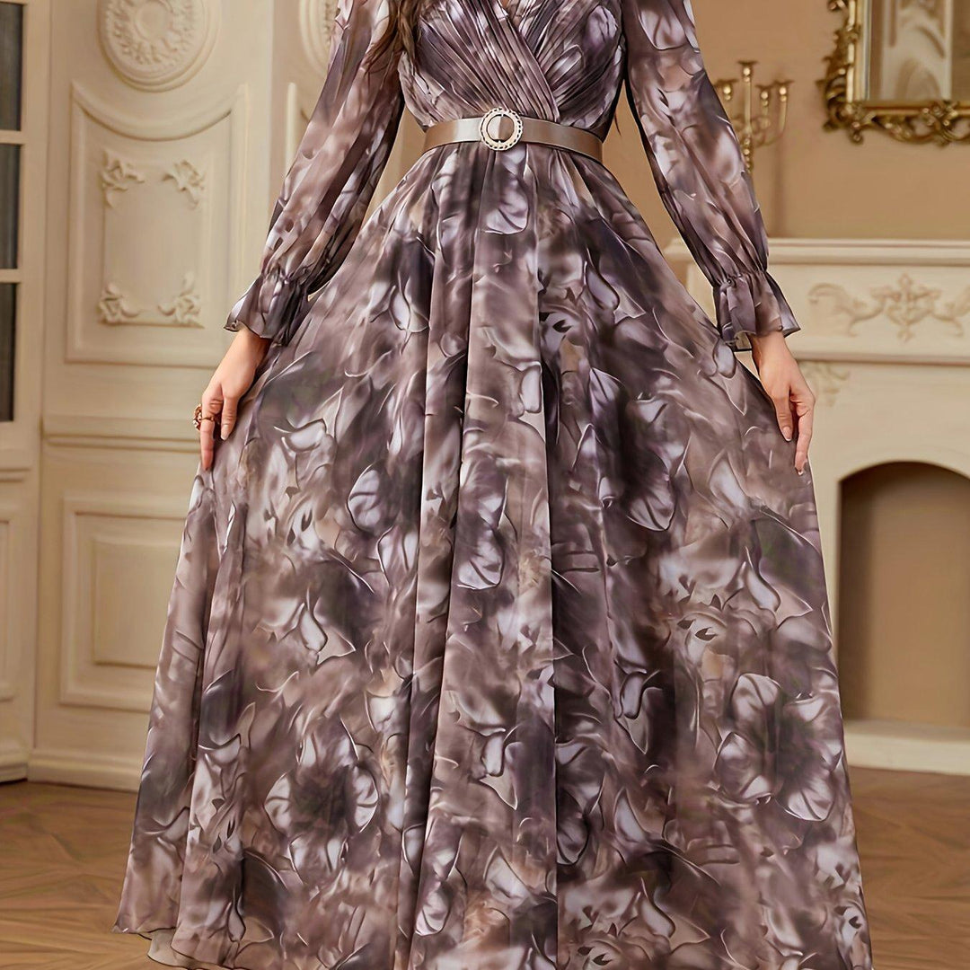 Women'S V-Neck Handmade 3D Floral Belted Dress