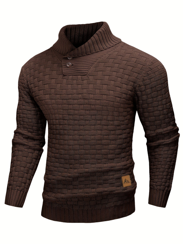 Men's Casual Waffle Knit Lapel Button Sweater