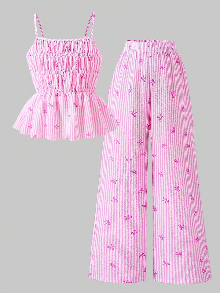 Girls' Novelty Striped Bow-Tie Top and Straight-Leg Pants
