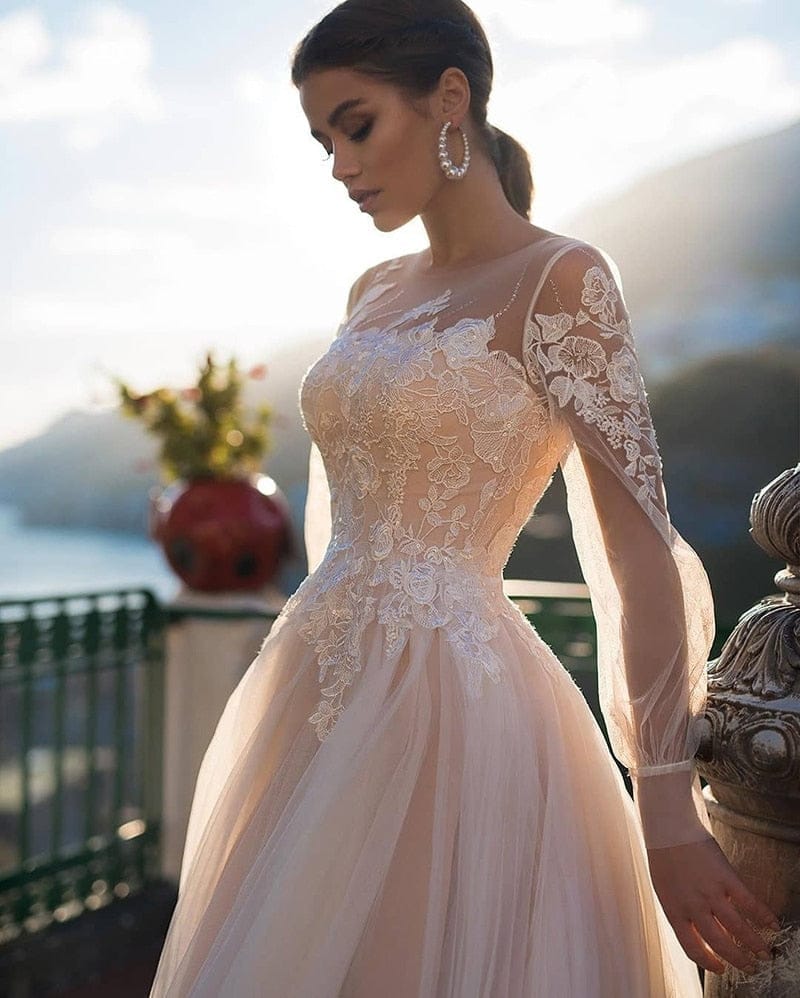 Pink long sleeve wedding on sale dress