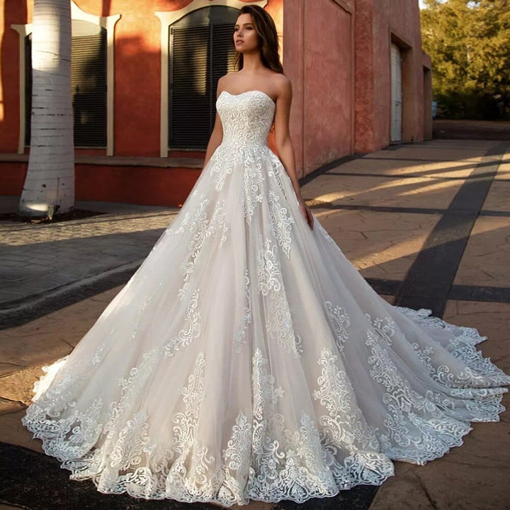 A-line Wedding Dresses Lace Back Vintage Bridal Gowns Bennys Beauty World