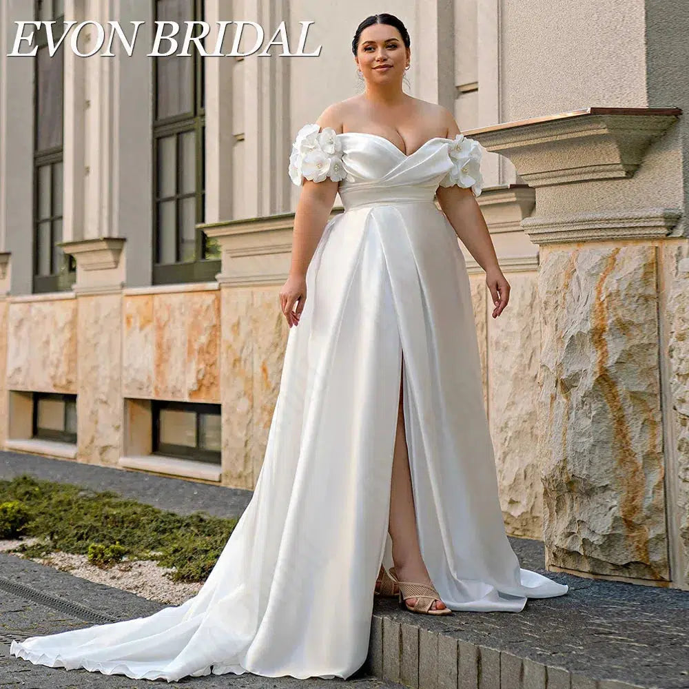 Satin A-Line Lace Up Split Bridal Gowns-Bennys Beauty World