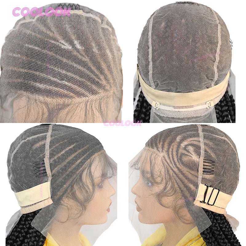 36" Heart Cornrow Braid Wig – Synthetic Full Lace Knotless Box Braid Wig for Women