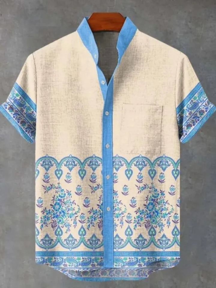 New retro tribal totem pattern printing men's new linen shirt-Shirts-Bennys Beauty World