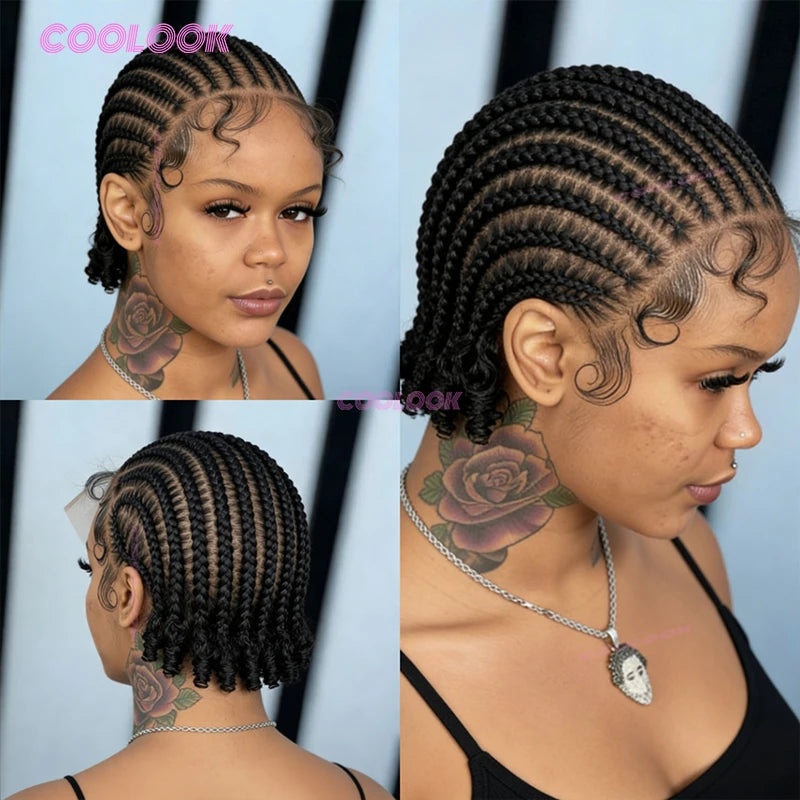 8" Short Cornrow Braided Bob Wig – Full Lace Synthetic