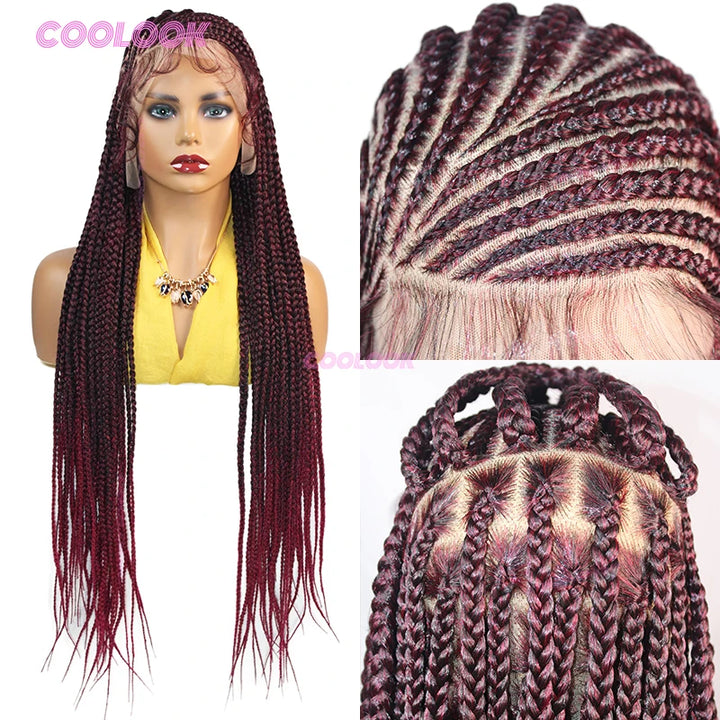 36" Heart Cornrow Braid Wig – Synthetic Full Lace Knotless Box Braid Wig for Women
