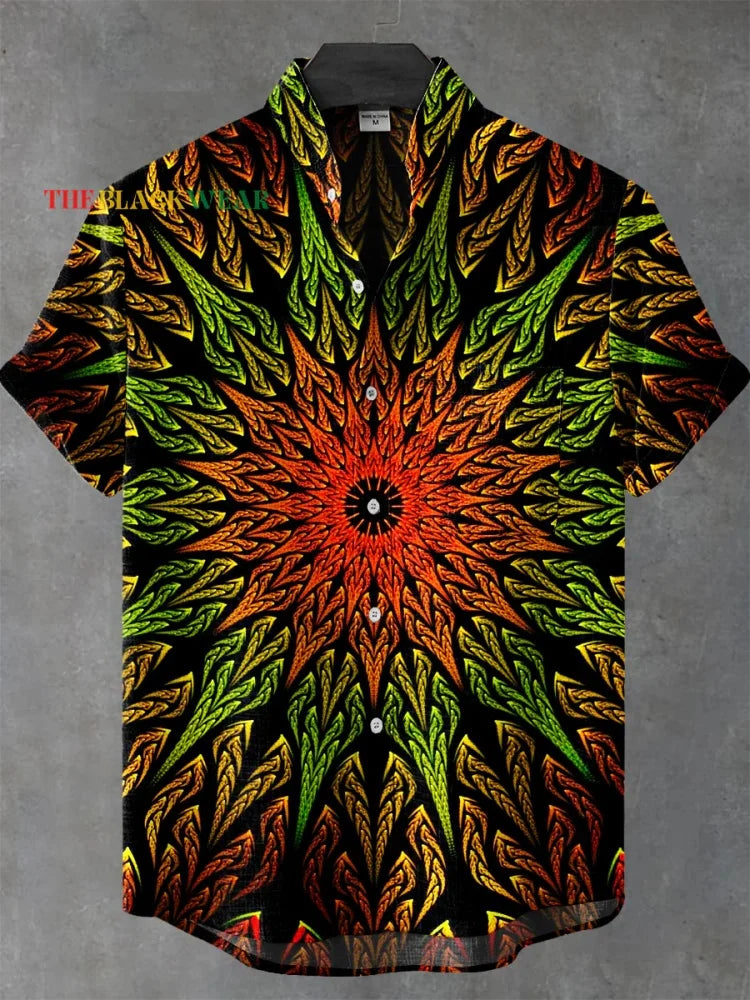 New retro tribal totem pattern printing men's new linen shirt-Shirts-Bennys Beauty World