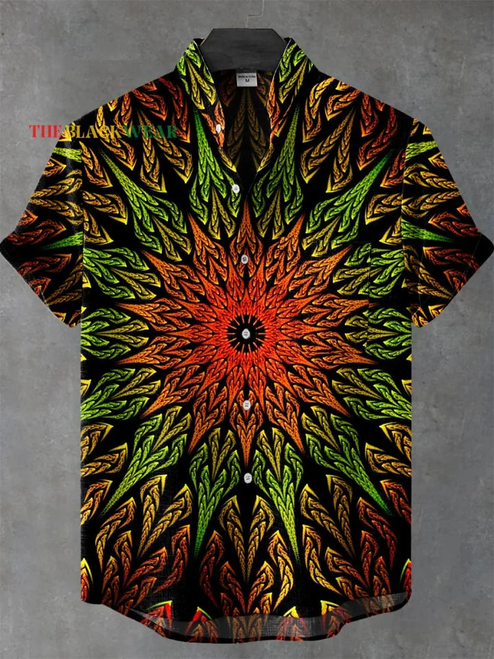 New retro tribal totem pattern printing men's new linen shirt-Shirts-Bennys Beauty World