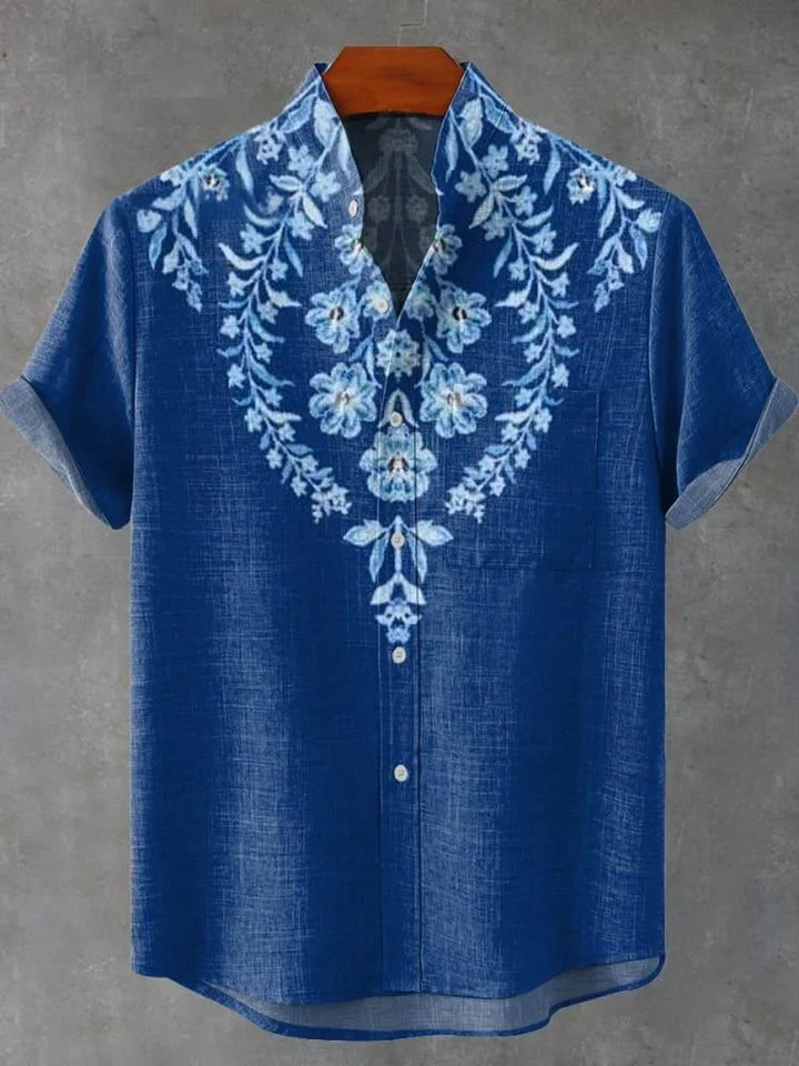 New retro tribal totem pattern printing men's new linen shirt-Shirts-Bennys Beauty World