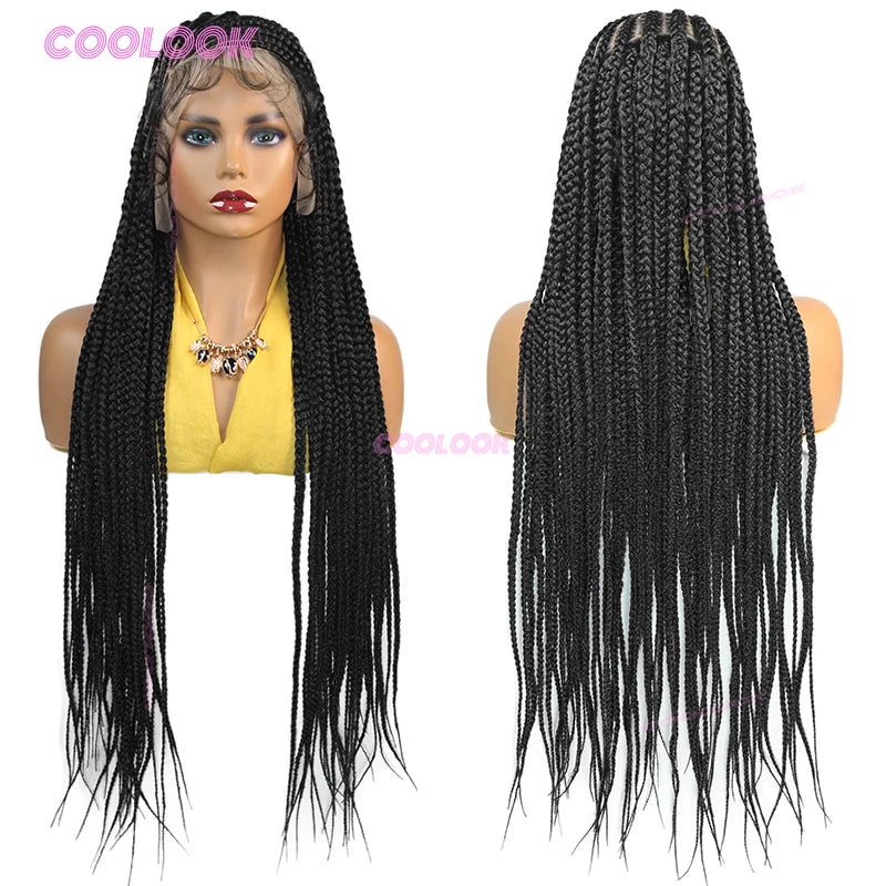 36" Heart Cornrow Braid Wig – Synthetic Full Lace Knotless Box Braid Wig for Women