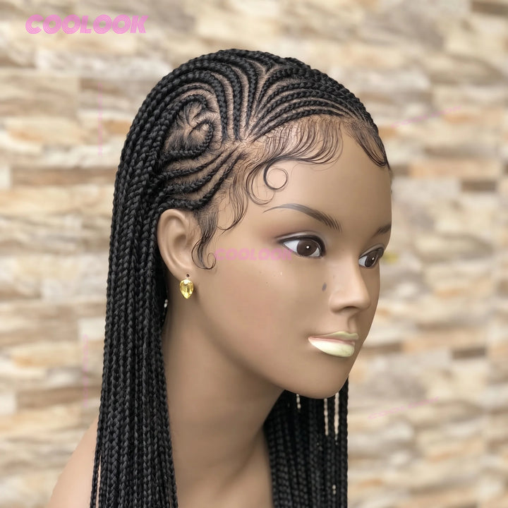 36" Heart Cornrow Braid Wig – Synthetic Full Lace Knotless Box Braid Wig for Women