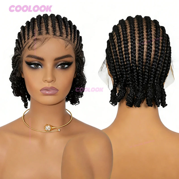 8" Short Cornrow Braided Bob Wig – Full Lace Synthetic
