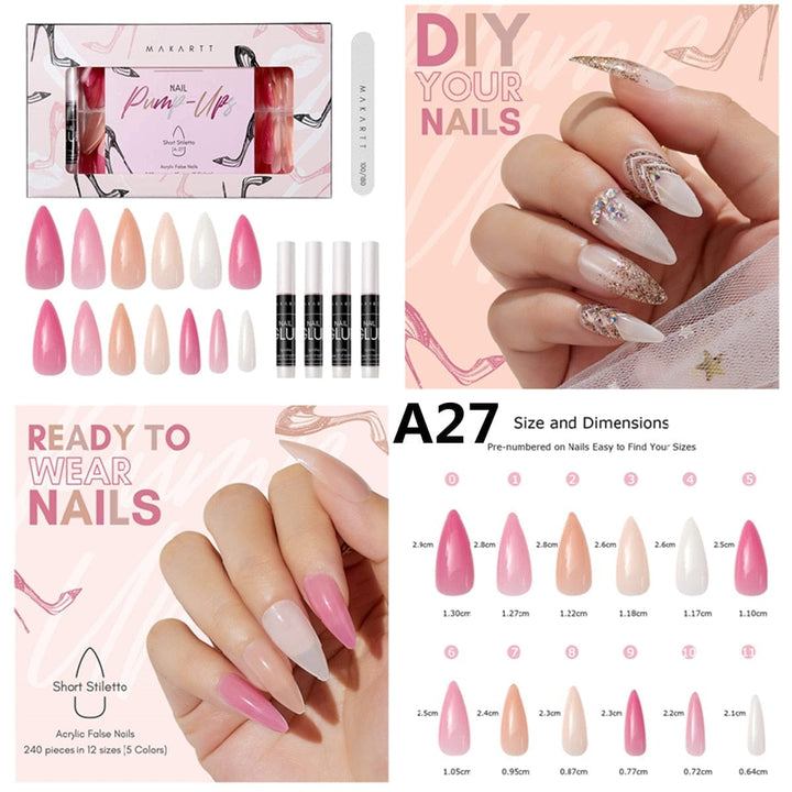 Acrylic Nail Kit, Press On Nails Set 24 pcs Ballerina Nail Tips BENNYS 