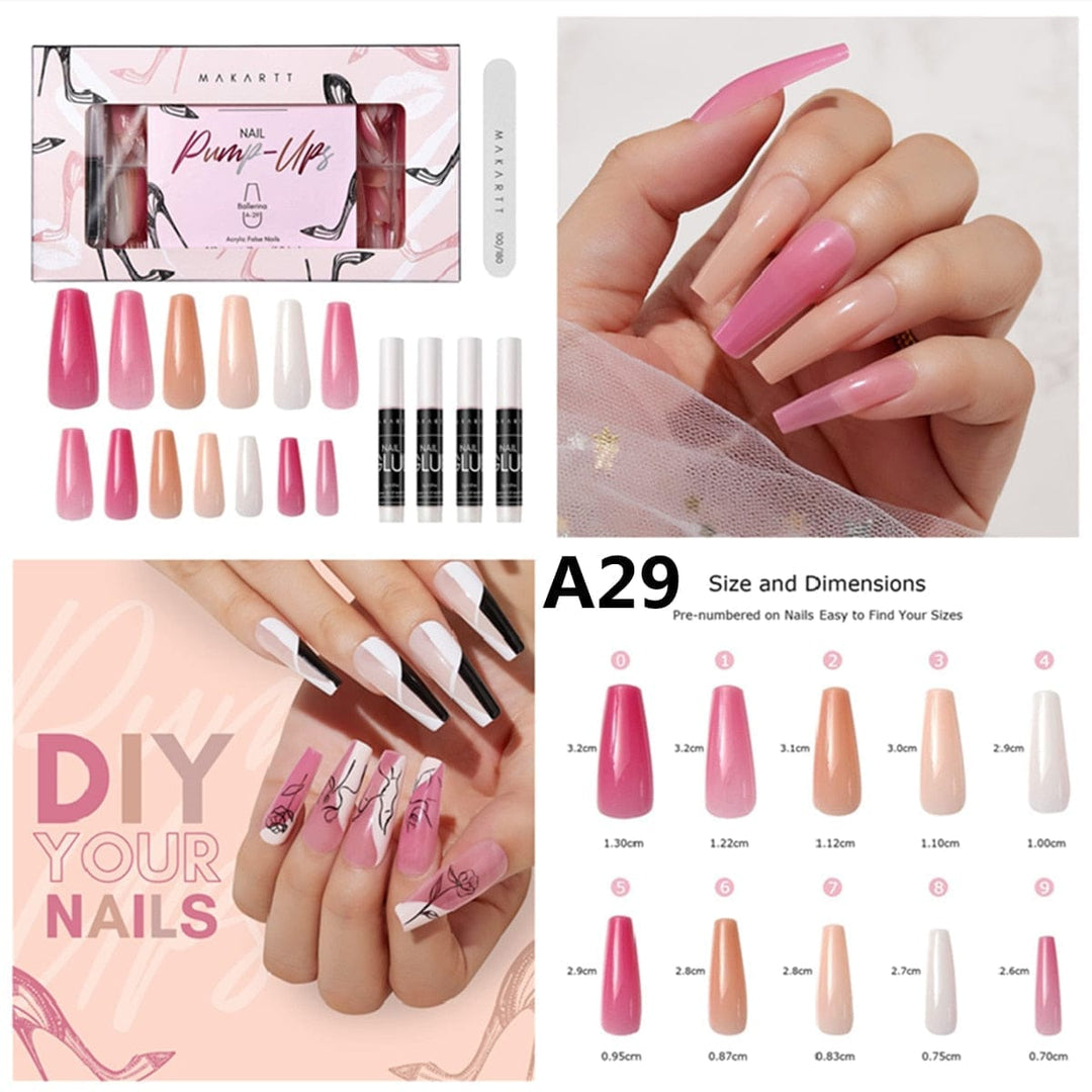 Acrylic Nail Kit, Press On Nails Set 24 pcs Ballerina Nail Tips Bennys Beauty World