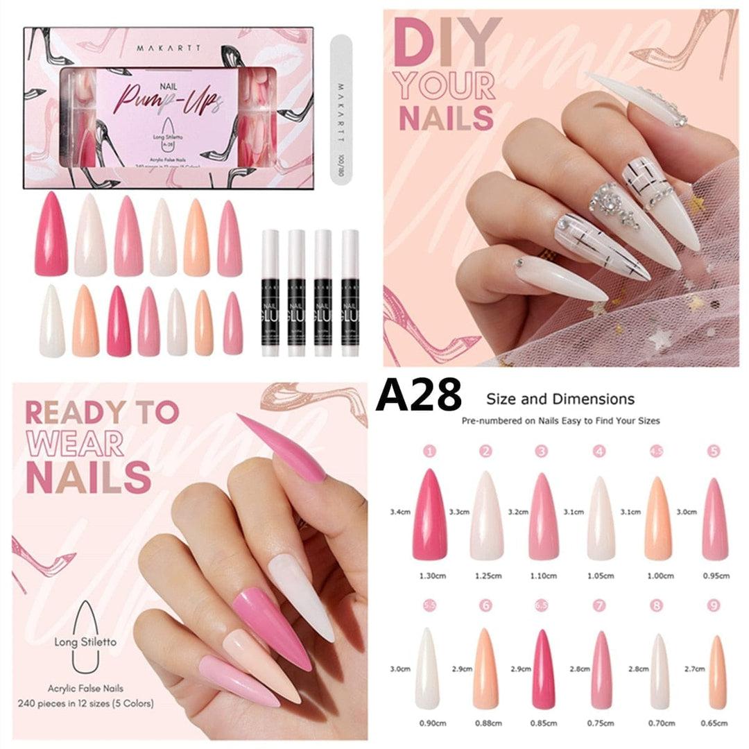 Acrylic Nail Kit, Press On Nails Set 24 pcs Ballerina Nail Tips Bennys Beauty World