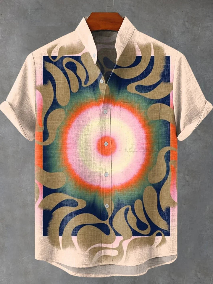 New retro tribal totem pattern printing men's new linen shirt-Shirts-Bennys Beauty World