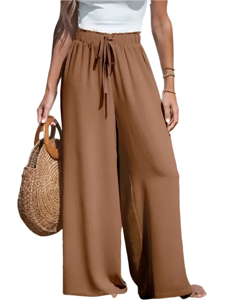 Fall Solid Color Drawstring Women Long Pants 