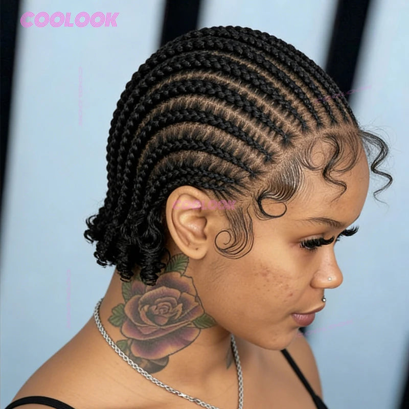 8" Short Cornrow Braided Bob Wig – Full Lace Synthetic