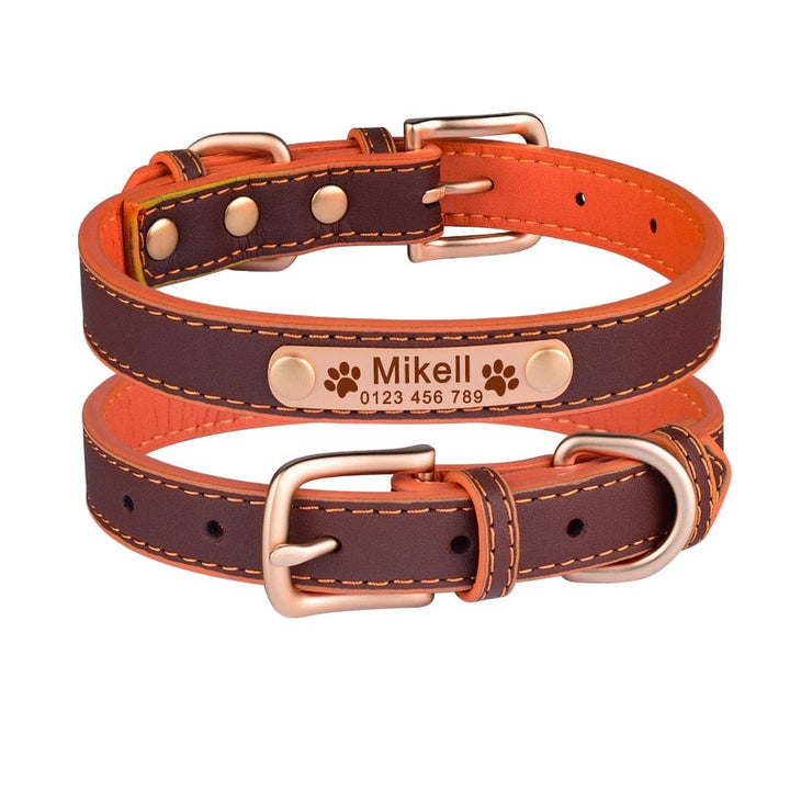 Adjustable Personalized Dog Collar Leather Puppy ID Name Custom Engraved XS-L Bennys Beauty World