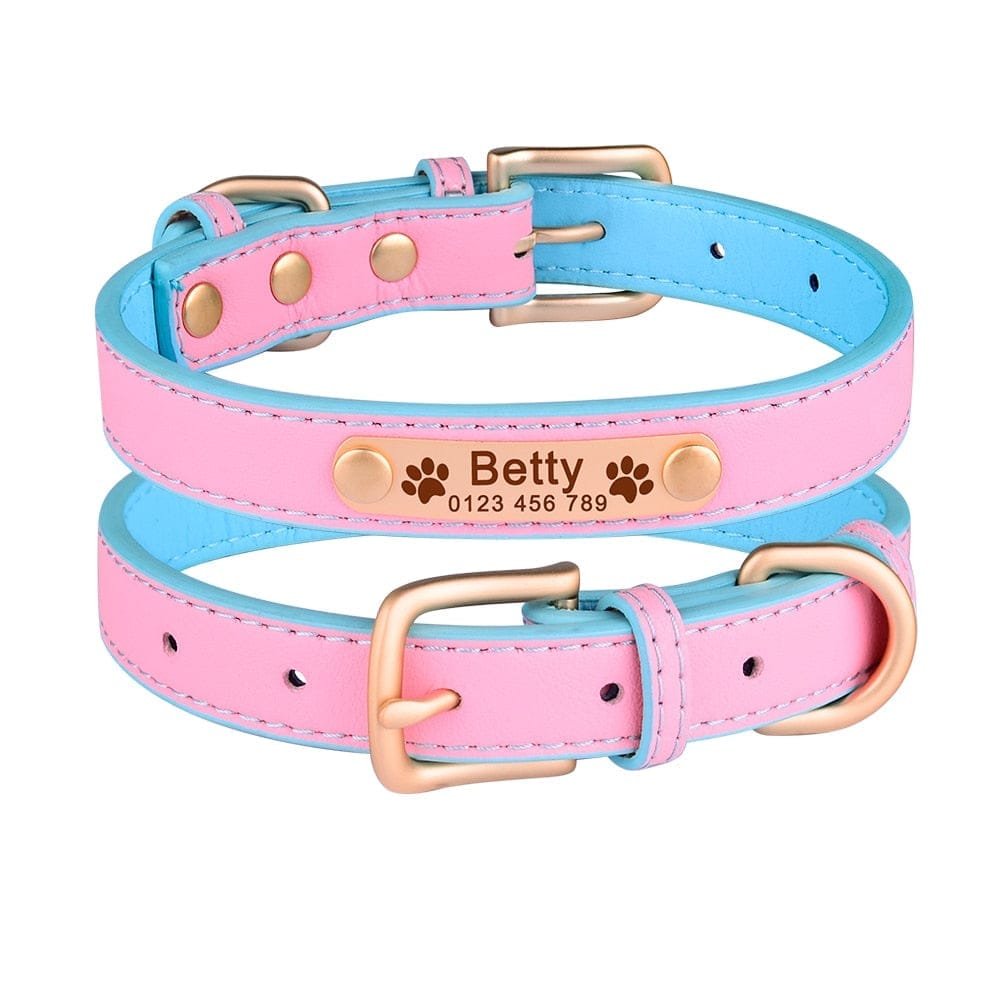 Adjustable Personalized Dog Collar Leather Puppy ID Name Custom Engraved XS-L Bennys Beauty World