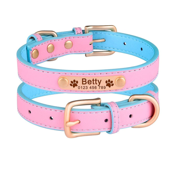 Adjustable Personalized Dog Collar Leather Puppy ID Name Custom Engraved XS-L Bennys Beauty World