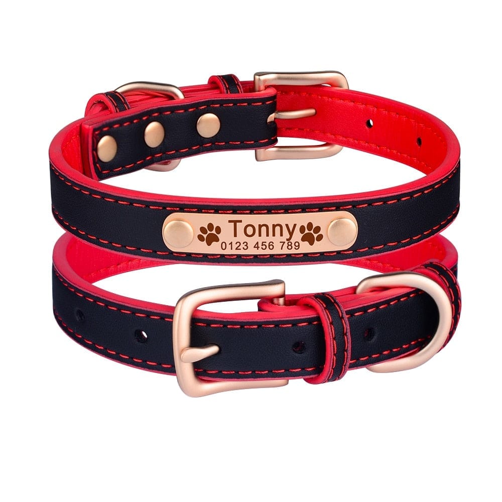 Adjustable Personalized Dog Collar Leather Puppy ID Name Custom Engraved XS-L Bennys Beauty World