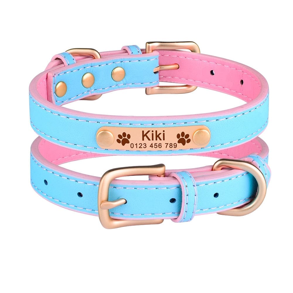 Adjustable Personalized Dog Collar Leather Puppy ID Name Custom Engraved XS-L Bennys Beauty World