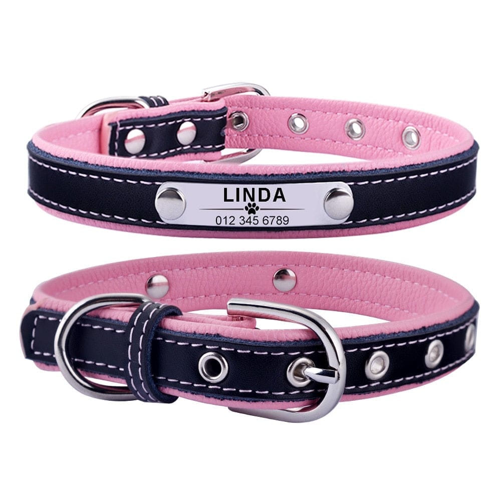 Adjustable Personalized Dog Collar Leather Puppy ID Name Custom Engraved XS-L Bennys Beauty World