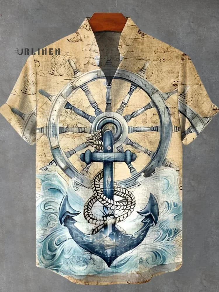 New retro tribal totem pattern printing men's new linen shirt-Shirts-Bennys Beauty World