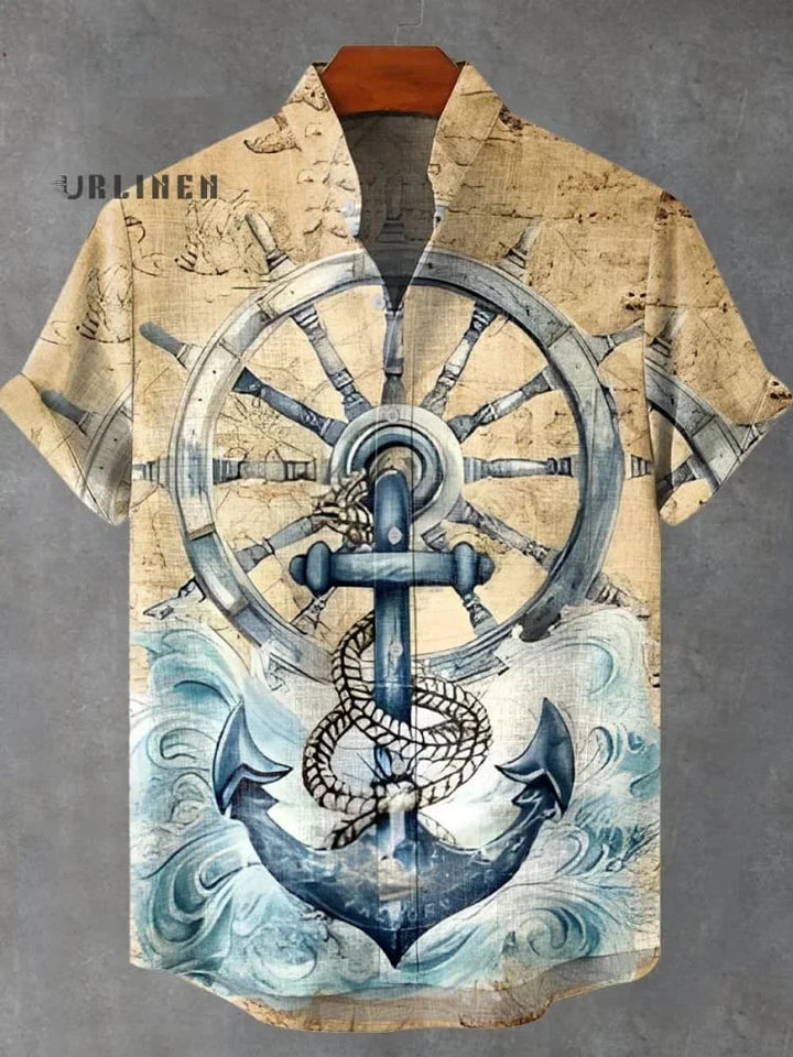 New retro tribal totem pattern printing men's new linen shirt-Shirts-Bennys Beauty World