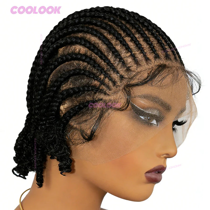 8" Short Cornrow Braided Bob Wig – Full Lace Synthetic