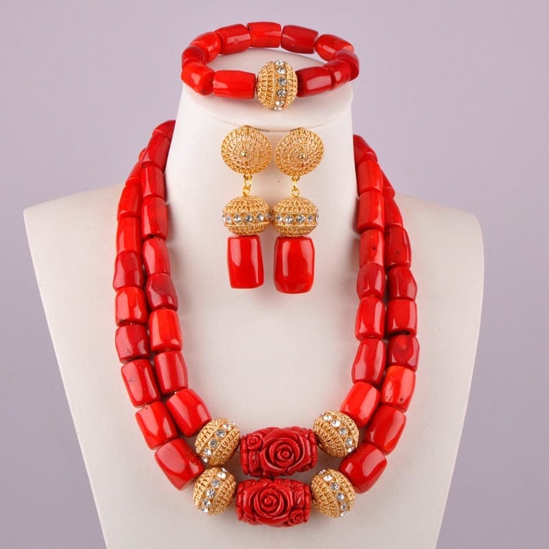 African coral bead necklace ,Nigerian wedding jewelry set | LaceDesign
