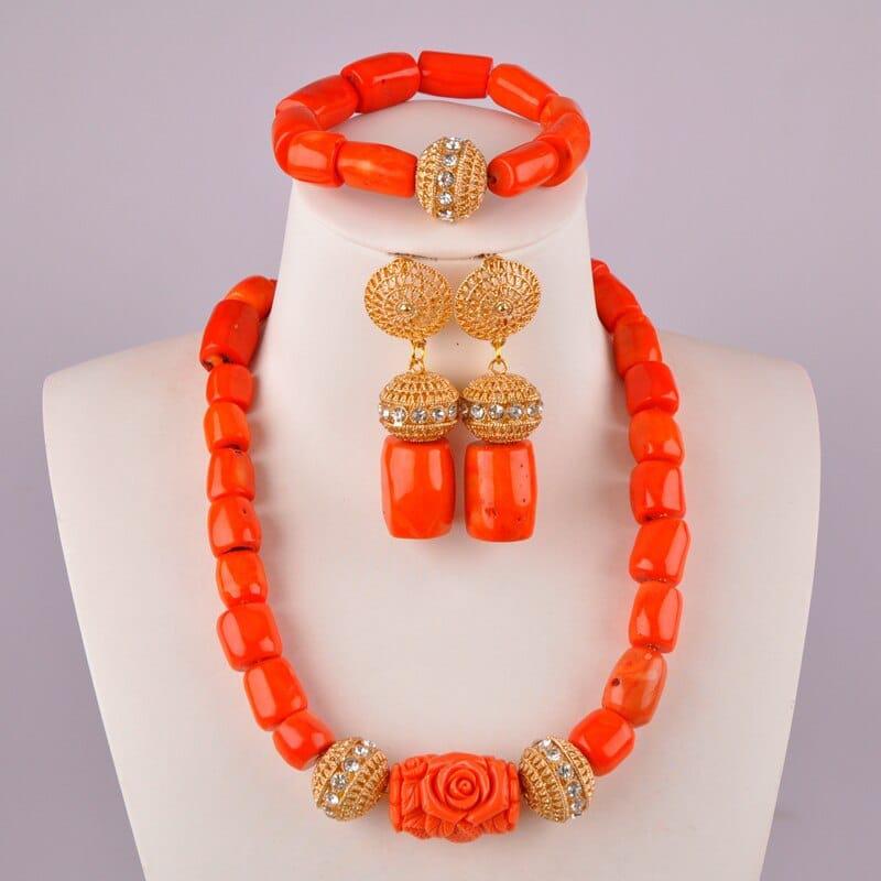 African Beads Red Coral African/Nigerian Wedding/Party Jewelry Sets Bennys Beauty World