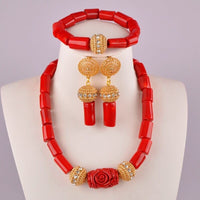 African Beads Red Coral African/Nigerian Wedding/Party Jewelry Sets Bennys Beauty World