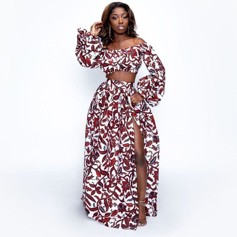 African Dresses for Women Autumn 2-piece Set Lady Full Sleeve Dress Bennys Beauty World