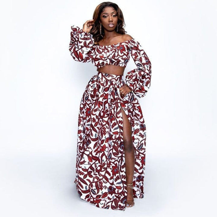 African Dresses for Women Autumn 2-piece Set Lady Full Sleeve Dress Bennys Beauty World