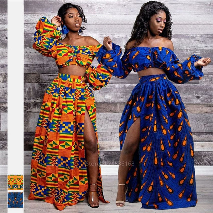 African Dresses for Women Autumn 2-piece Set Lady Full Sleeve Dress Bennys Beauty World