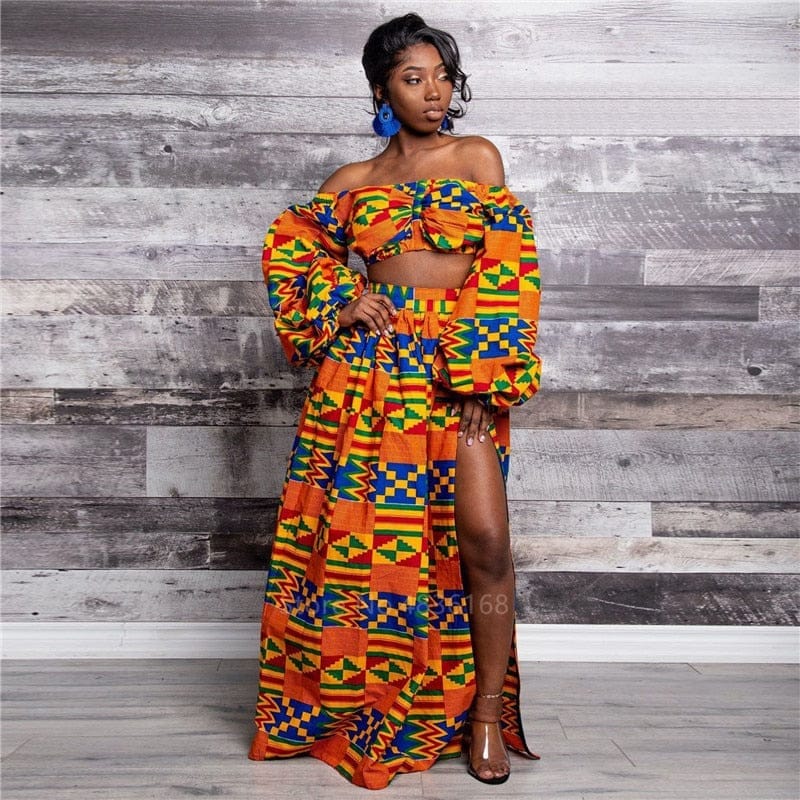 African Dresses for Women Autumn 2-piece Set Lady Full Sleeve Dress Bennys Beauty World