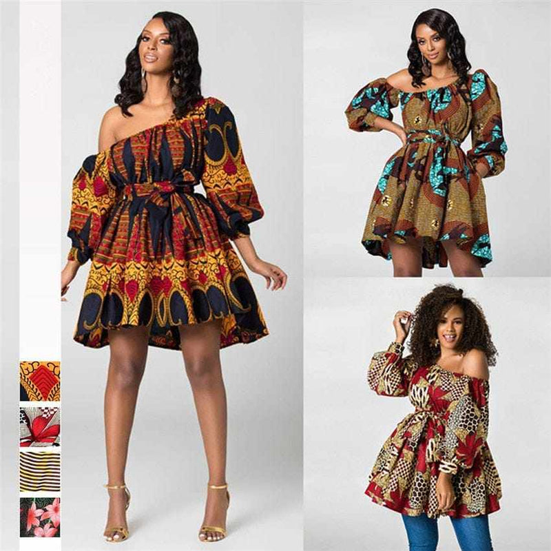 African Dresses for Women Summer Tilting Shoulder i Africa Style Print  Dashiki Top Bennys Beauty World