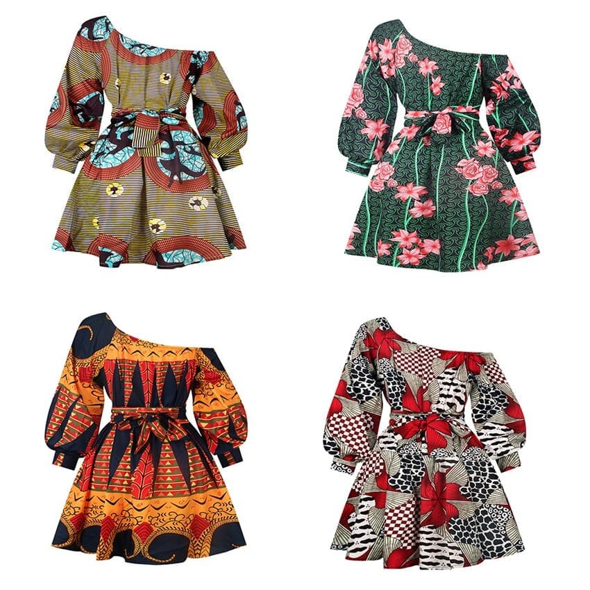 African Dresses for Women Summer Tilting Shoulder i Africa Style Print  Dashiki Top Bennys Beauty World
