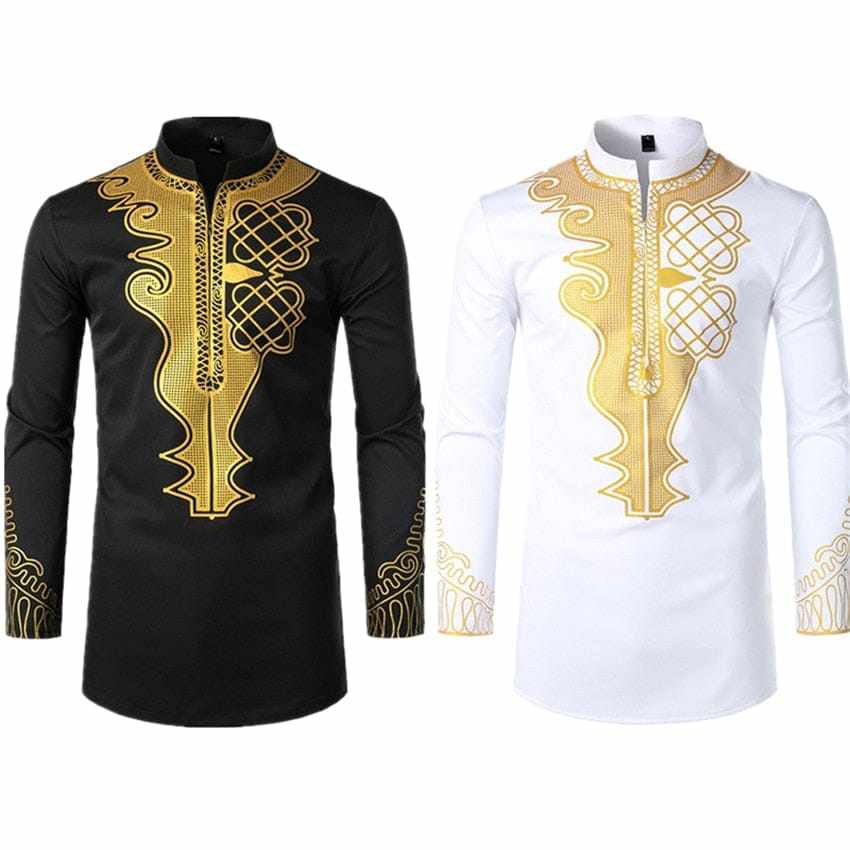 African Fashion Long Sleeve Print Rich Dashiki Slim Fit Men's Shirts S-2XL Bennys Beauty World