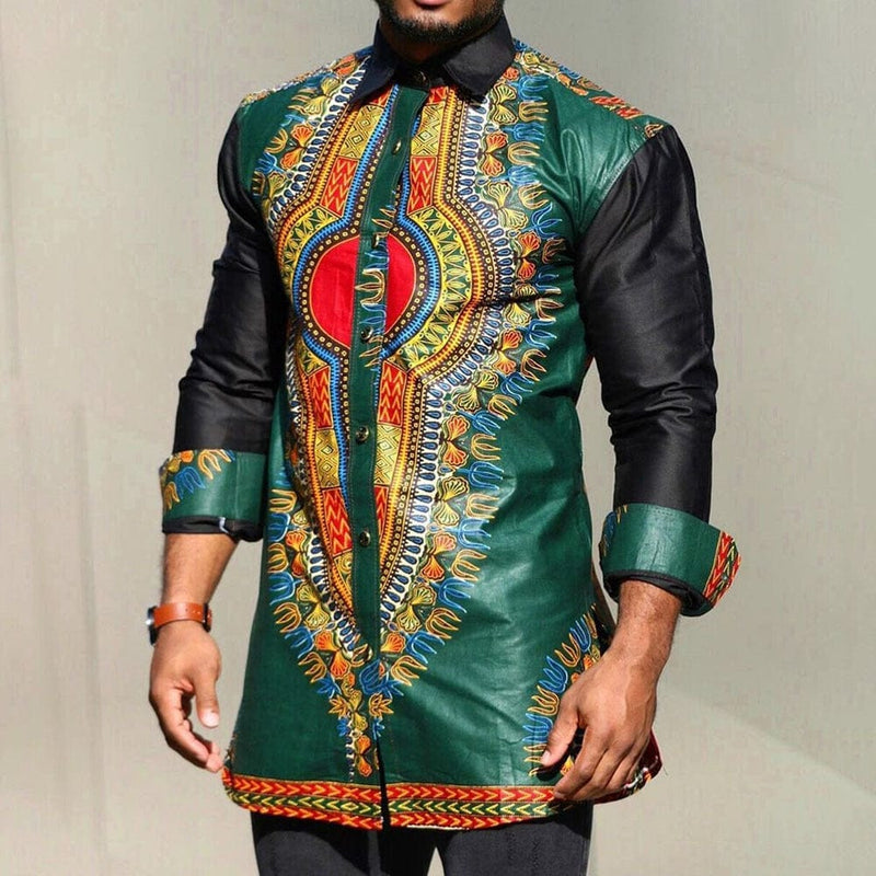 African Men's 3d dashiki Dresses Long-sleeved Shirt Bennys Beauty World