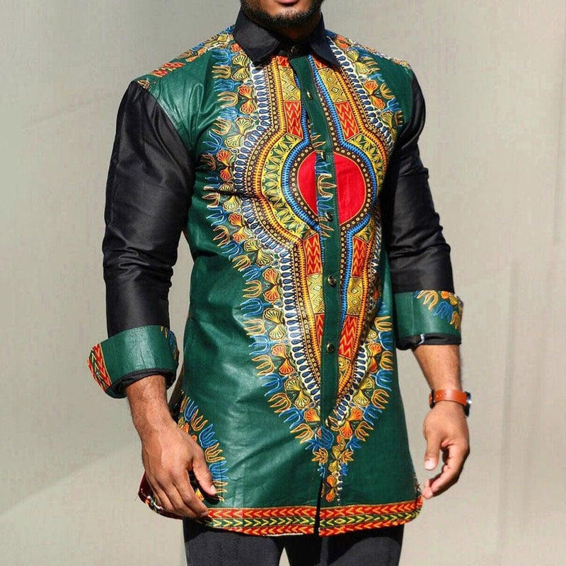 African Men's 3d dashiki Dresses Long-sleeved Shirt Bennys Beauty World