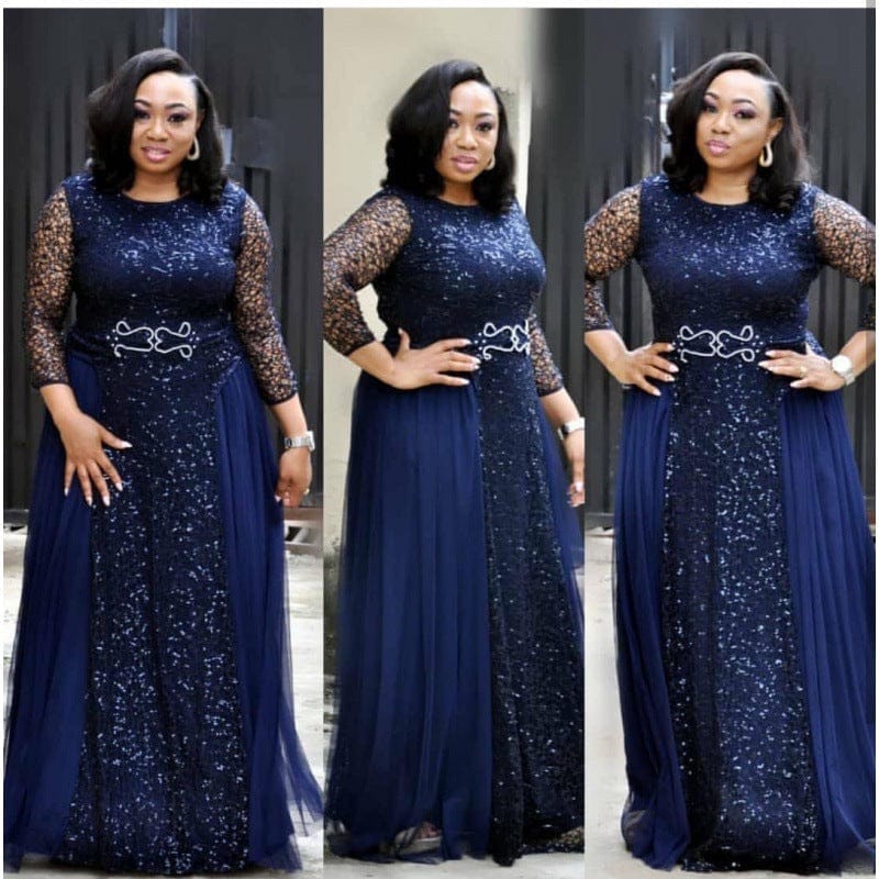 Navy blue lace gown sale