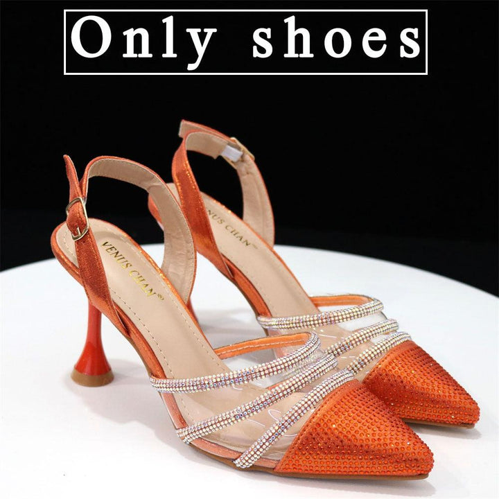 African Women's Orange Color Elegant High Heels Shoes And Bag Set Bennys Beauty World