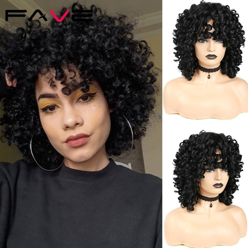 Afro Kinky Curly Wig Short Synthetic With Bangs Bennys Beauty World