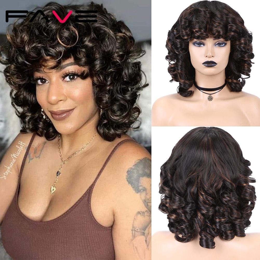 Afro Kinky Curly Wig Short Synthetic With Bangs Bennys Beauty World