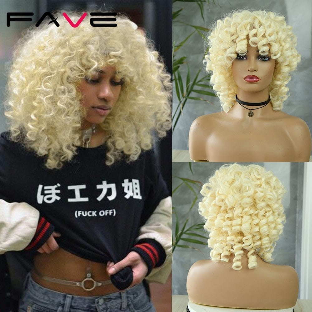 Afro Kinky Curly Wig Short Synthetic With Bangs Bennys Beauty World